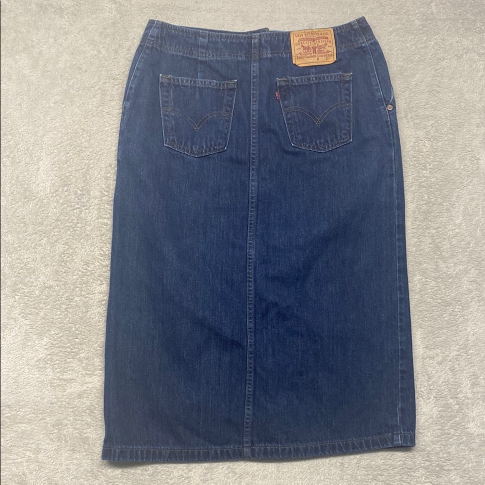 Levis skirt womens 32‎ blue denim jean y2k snap button slit 90s midi - Picture 7 of 7